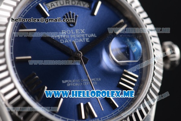 Rolex Day-Date Clone Rolex 3255 Automatic Stainless Steel Case/Bracelet with Dark Blue Dial and Roman Numeral Markers - Click Image to Close